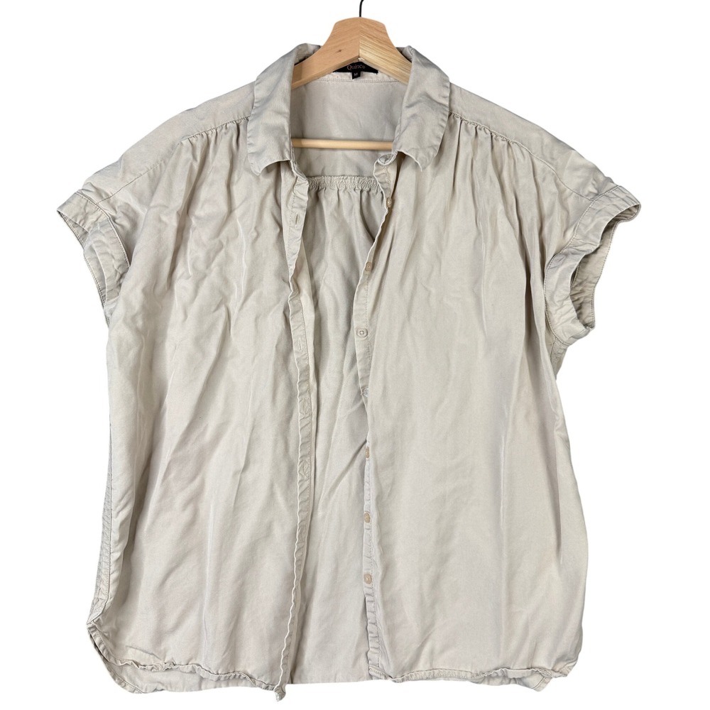 Quince Tencel Lyocell Short Sleeve Button Down Shirt Beige Size M SCP001